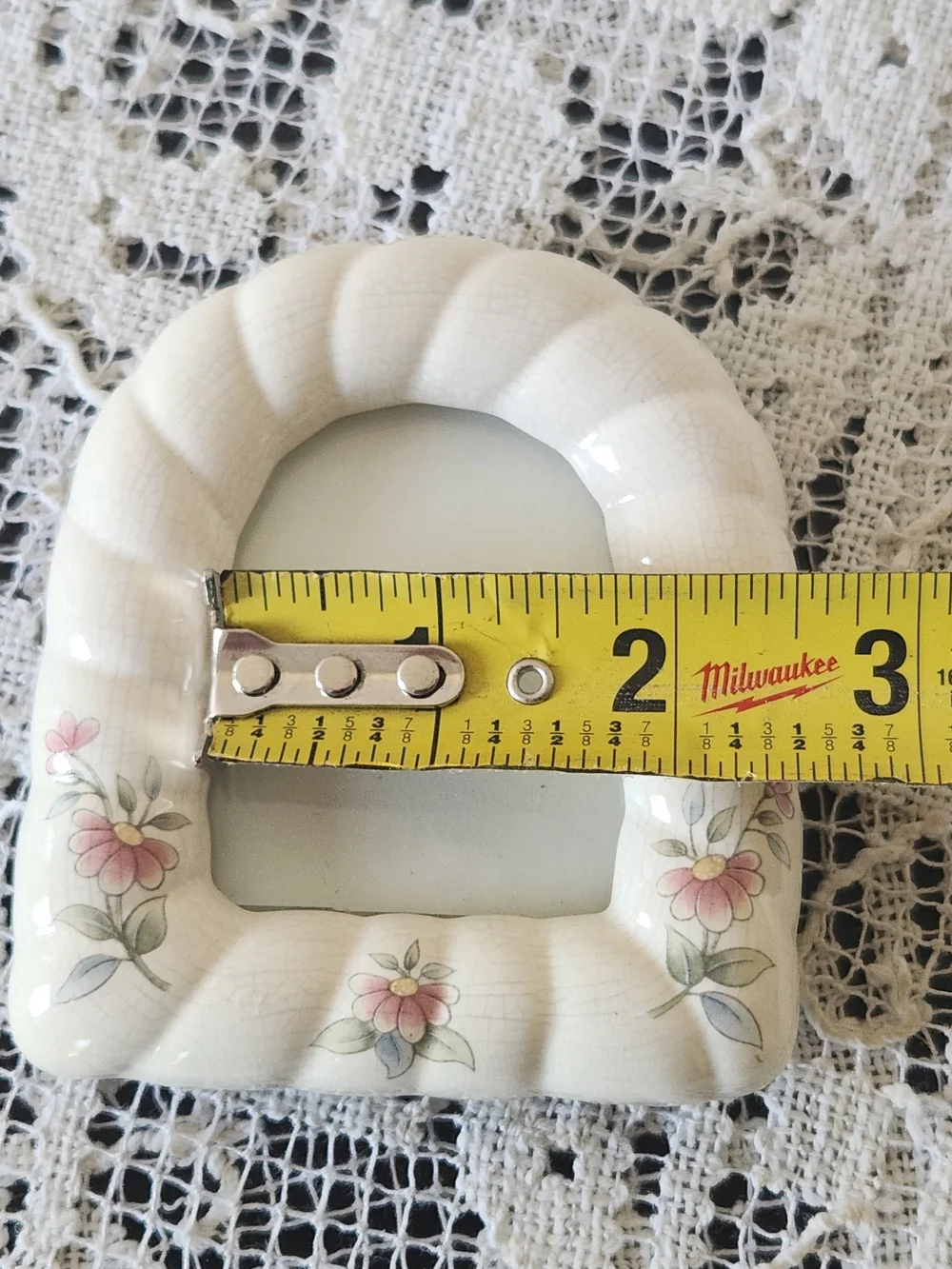 Vintage Cottagecore Cream Ceramic Picture Frame with Pink Floral Accents
